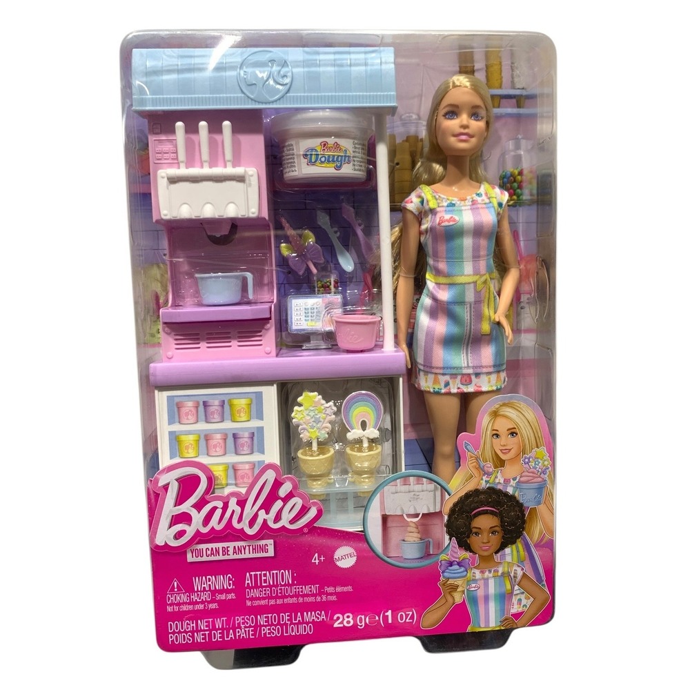 Barbie Ice Cream Shop Playset with Blonde Doll and Dough Accessories HCN46